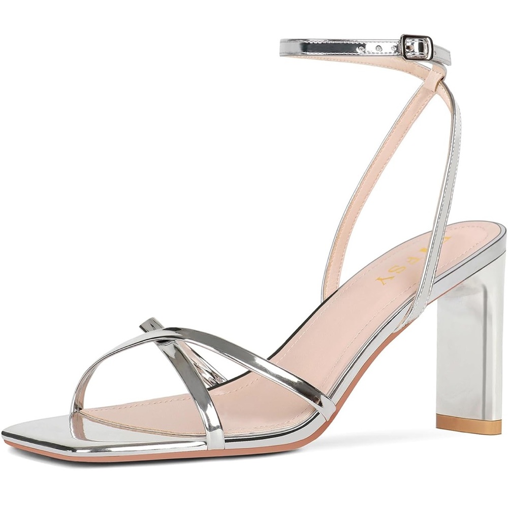 Silver High Heel Strappy Sandals